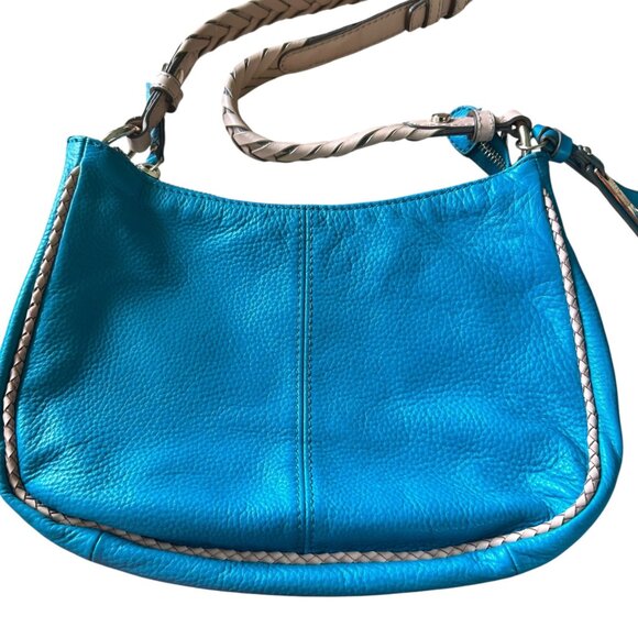 B. Makowsky Turquoise Blue Leather Purse With Leopard Print Lining - Picture 2 of 7